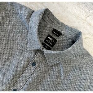 Prana Button Up Short Sleeve Shirt Mens Large Lindores Hemp Dark Iron Gray